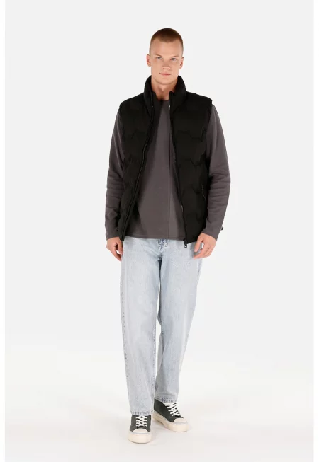 Капитониран елек с яка - Черен