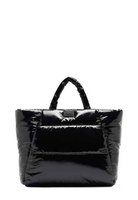 Капитонирана шопинг чанта с отделяща се презрамка - Черен