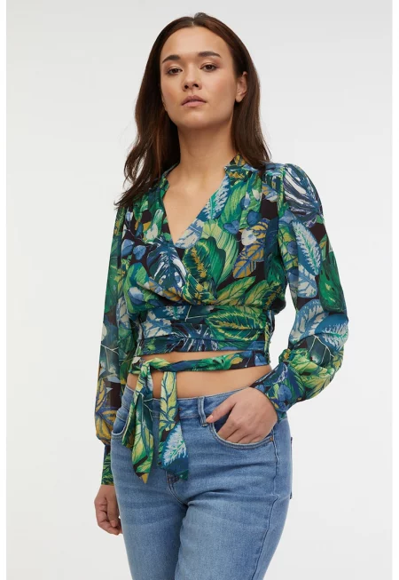 Къса блуза със застъпено деколте