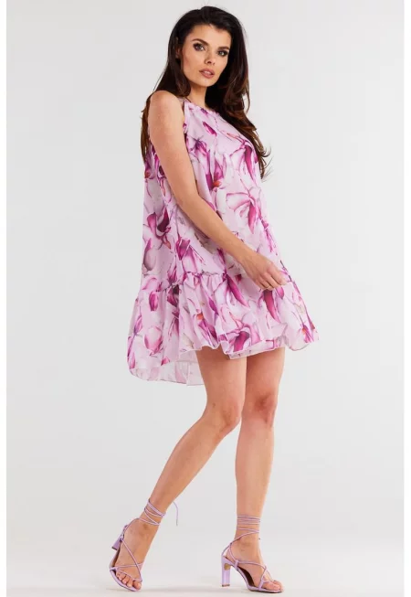 Къса флорална рокля без ръкави - в A A499