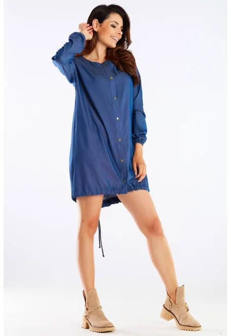 Къса рокля с дълъг ръкав - вискоза A453