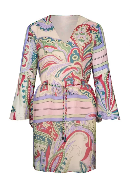 Къса рокля с коприна и десен - Розово