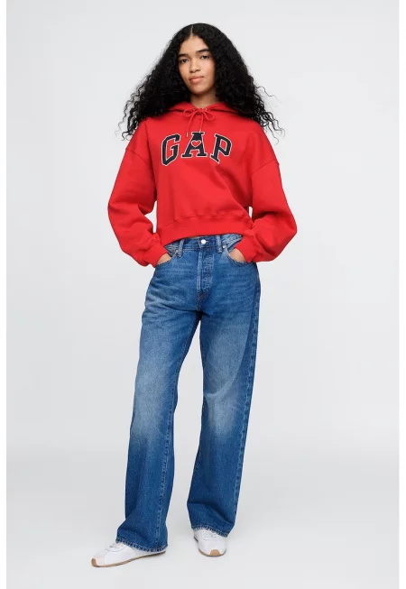 Късо худи с лого - Червен/Черен