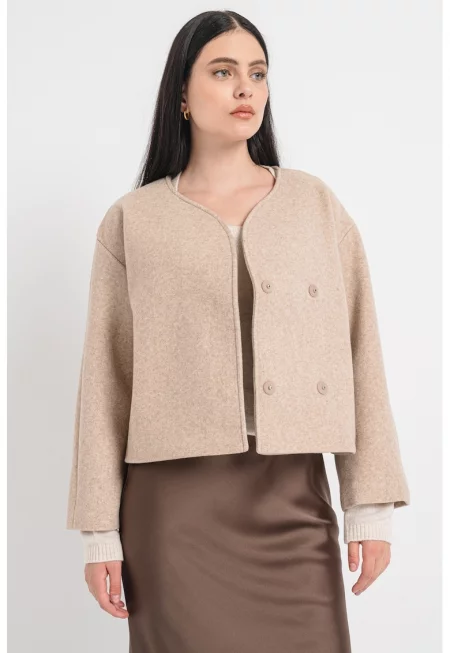 Късо палто с вълна - Бежов
