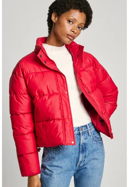 Късо зимно яке с вата - Червен