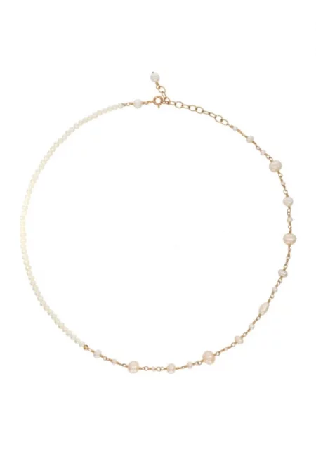 Колие  Pearl Fusion - по врата - регулируемо - с бели култивирани перли и 14k/20 злато
