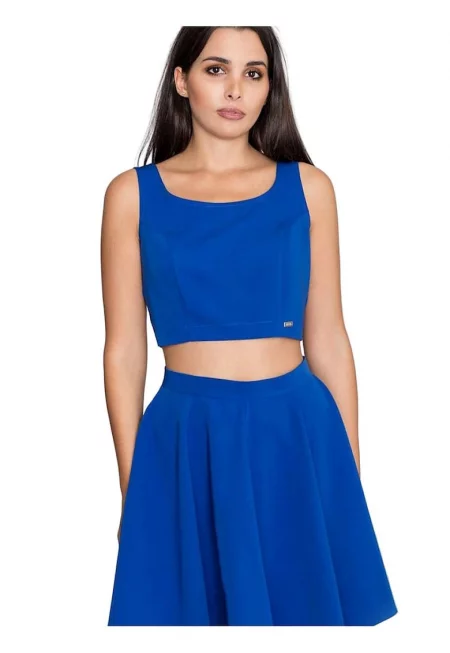 Комплект пола и горнище  синьо - свободна кройка - декоративен цип - полиестер и вискоза -