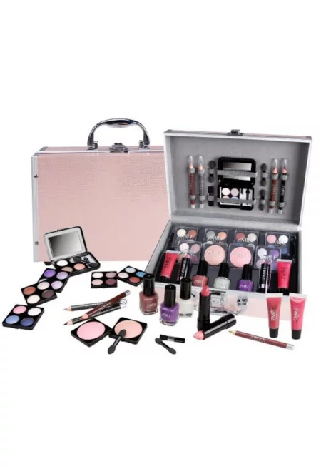 Комплект за грим  Eye-Catcher  - 42 броя - Сенки за очи - Руж - Лак - Червило + Розова алуминиева кутия