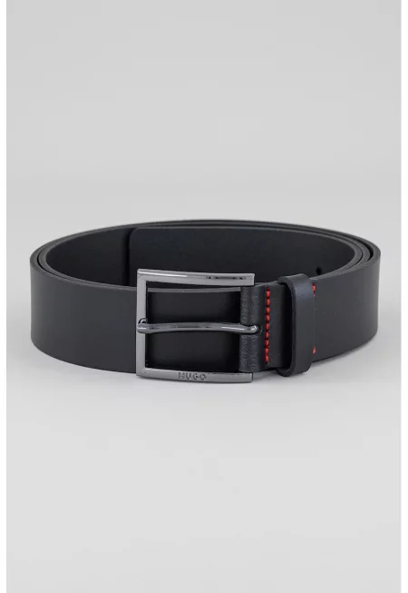 Кожен колан Geek с контрастни шевове - Черен