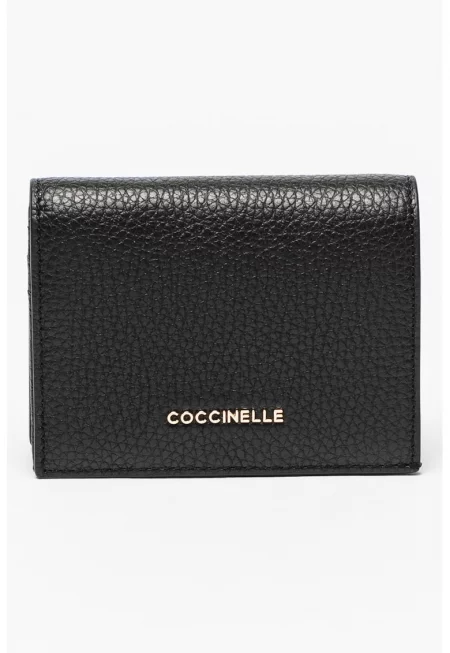 Кожен портфейл Metallic Soft с релеф - Черен