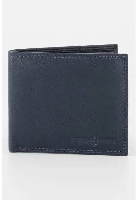 Кожен портфейл с прегъване - Тъмносин