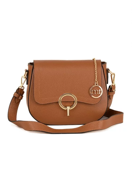 Кожена чанта през рамо - Канелено кафяво