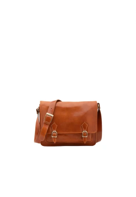 Кожена чанта през рамо - Коняк кафяв