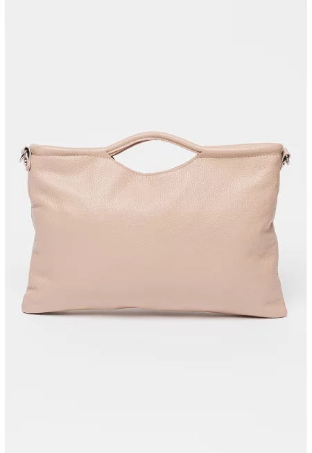 Кожена чанта през рамо - Прашно розово