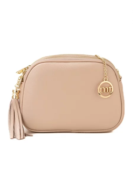 Кожена чанта през рамо с три отделения - Праскова