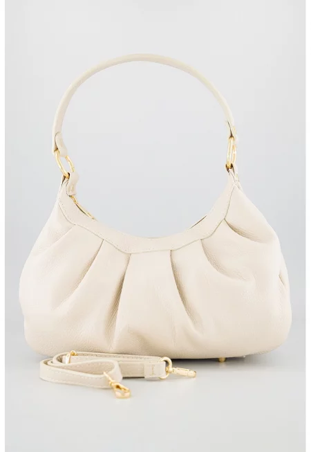 Кожена чанта с отделяща се презрамка - Мръснобял