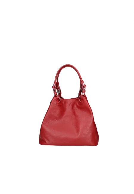 Кожена чанта с регулируеми дръжки - Тъмночервен