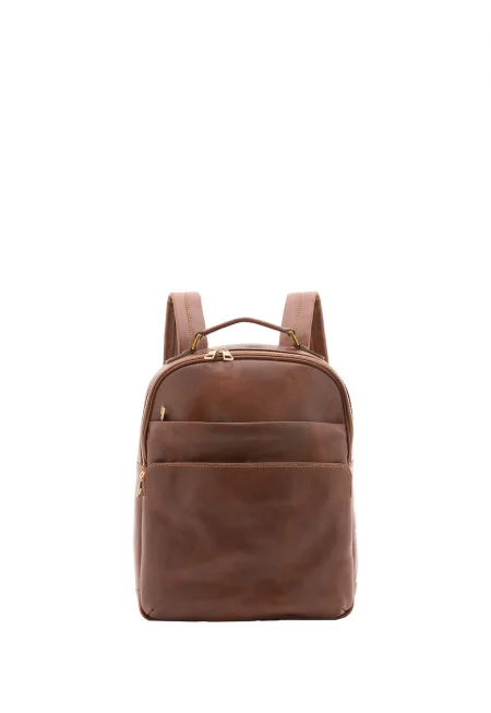 Кожена раница с отделения - Кафяв