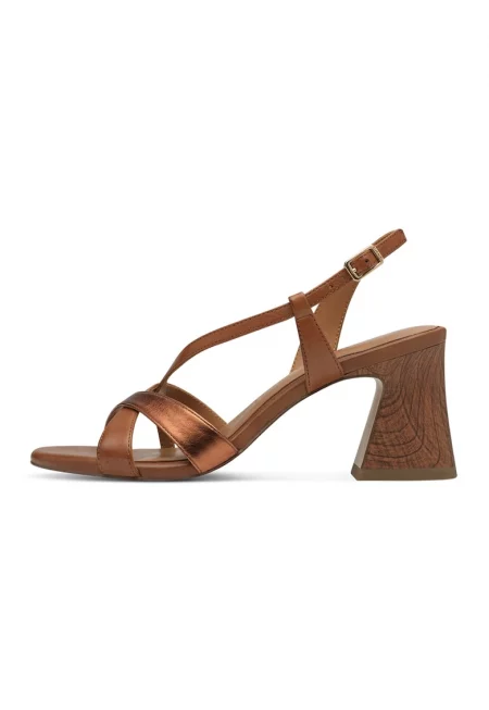 Кожени сандали с масивен ток - Коняк кафяв