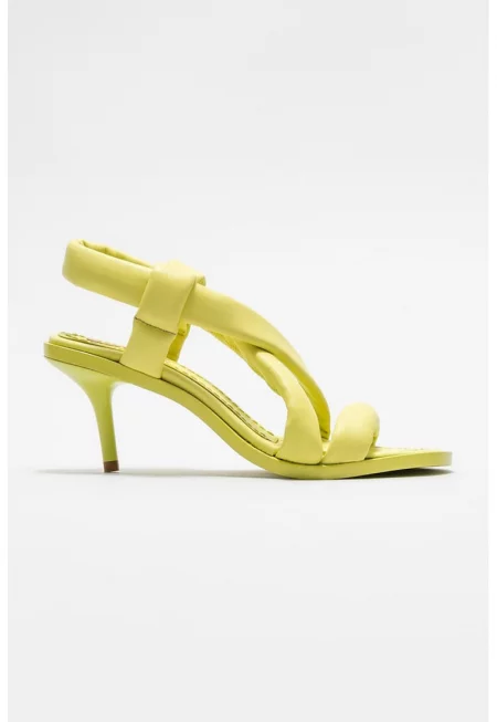 Кожени сандали с ток и отворена пета - Лайм зелено