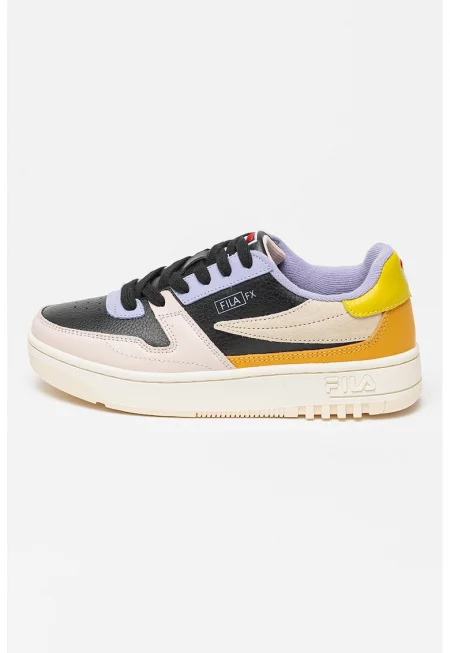 Кожени спортни обувки Fxventuno с лого - Черен/Лилав/Бледо розово