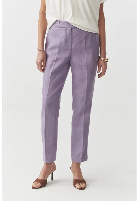 Ленен панталон със стеснен крачол - Бледа лила