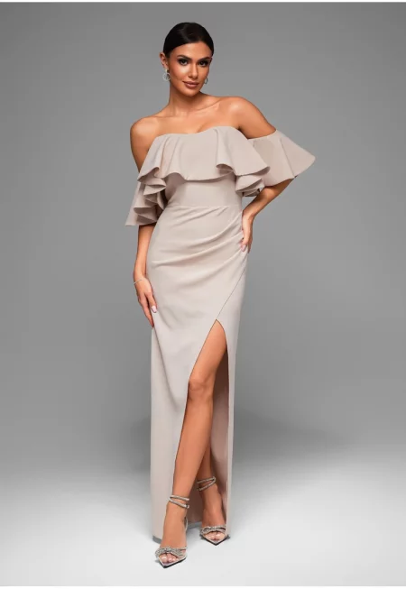 Макси вечерна рокля  LA-OM-DLR065 - Бежов