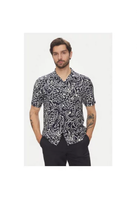 Мъжка риза  30-203717 - вискоза - тъмносиня - Тъмносин