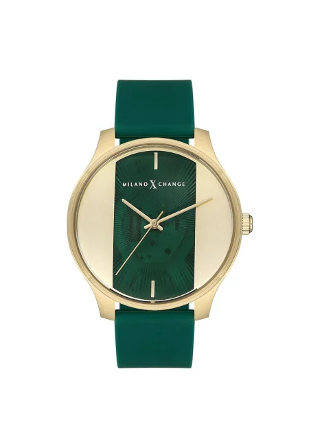 Мъжки часовник  43 мм - стоманен корпус - зелена силиконова каишка - водоустойчив на 3 ATM