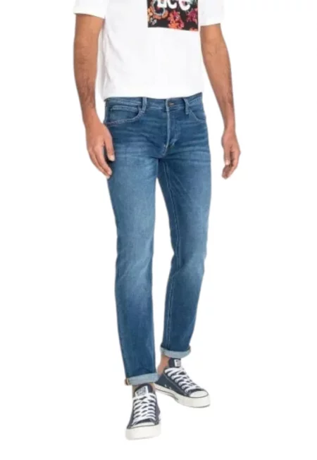 Мъжки дънки с лого апликация Daren -  W38-L34 - сини