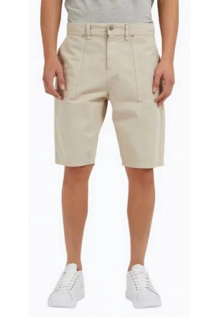 Мъжки памучни дънкови къси панталони със средна талия и Regular fit крем