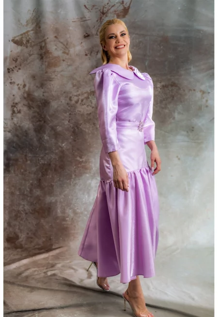 Миди рокля Aria с яка Peter Pan - Светлолилав