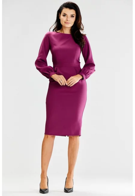 Midi Рокля с дълъг ръкав - по врата A597