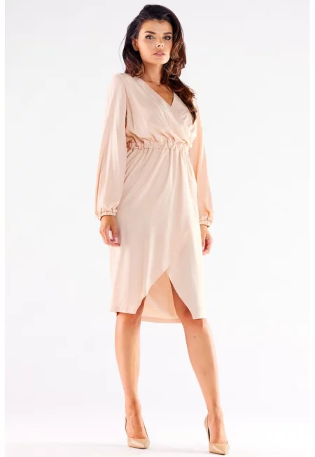 Миди Рокля с Дълъг Ръкав - Права - Вискоза А523