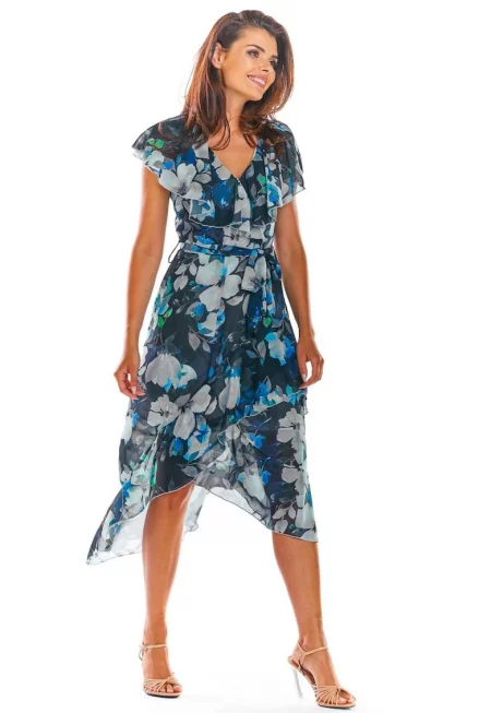 Миди рокля с къс ръкав - полиестер A308