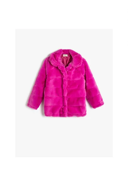 Палто от еко пух с яка Peter Pan - Фуксия
