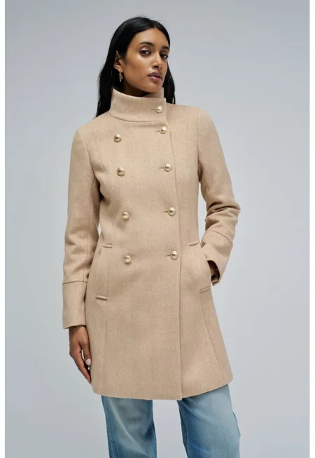 Палто с вълна с джобове - Тъмнобежово