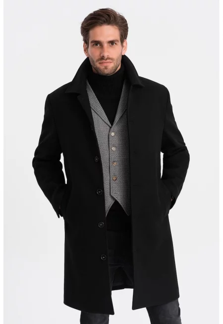 Палто със скосени джобове - Черен