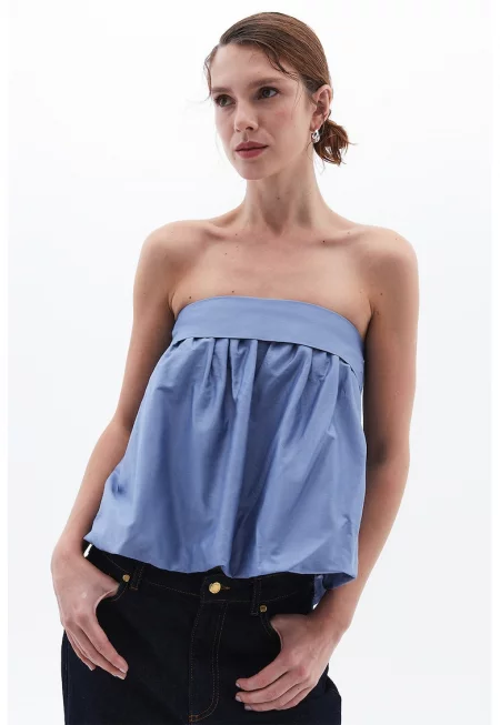 Памучен топ без ръкави - Прашно синьо