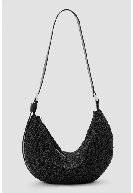 Памучна чанта през рамо с регулируема презрамка - Черен