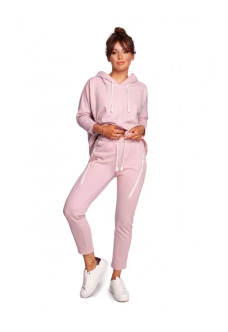 Панталон с декоративни ципове - Памук/Полиестер - Пудрово розов