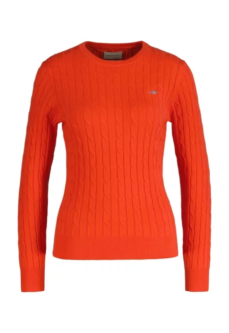 Плетен пуловер по тялото - Мандарина