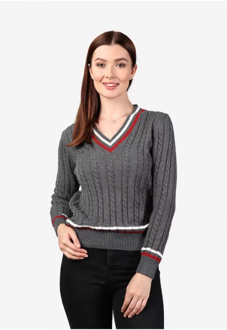 Плетен пуловер с шпиц