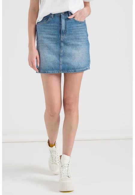 Пола от деним с висока талия - Пастелносин