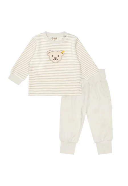 Поларена пижама с бродерии - Бял/Бежов