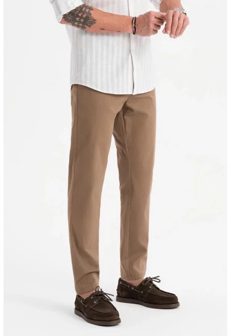 Прав панталон със средновисока талия - Светлокафяв