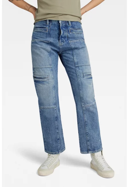 Прави дънки Viktoria с висока талия - Прашно синьо