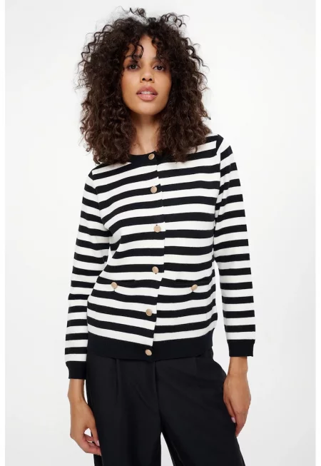 Раирана жилетка с овално деколте - Черен/Бял