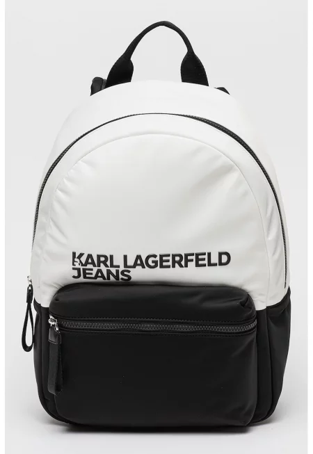 Раница с цветен блок и лого - Бял/Черен