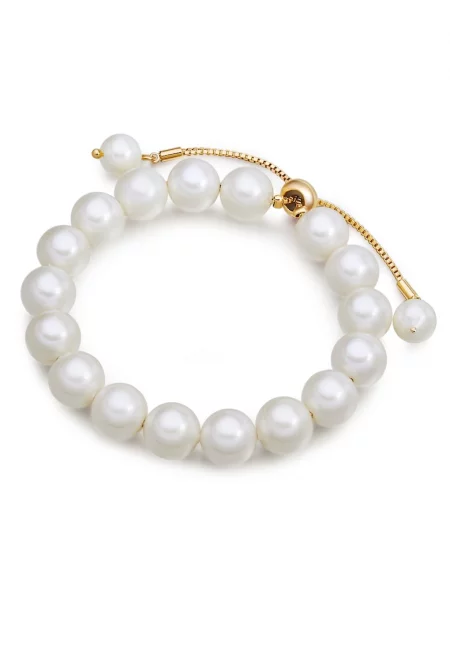 Регулируема гривна с покритие от 14K злато - Бял